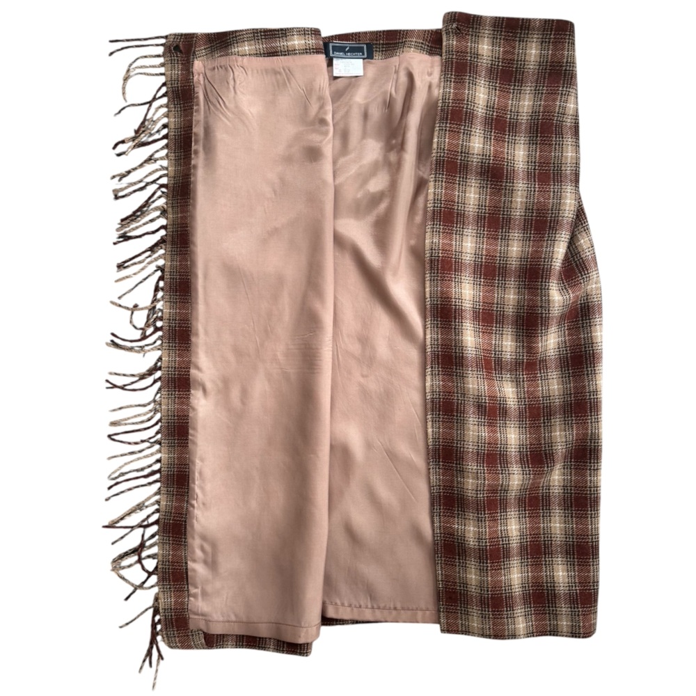Daniel Hechter Plaid Fringe Wrap Midi Skirt, Brown/Beige, Wool Blend, Size 6 (S) - Picture 6 of 12